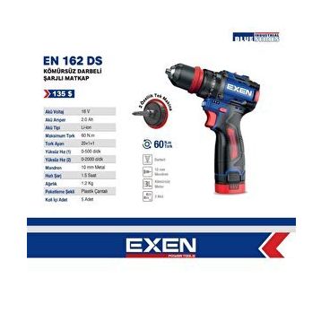 EXEN EN 162 DS 16 V 2x2 Ah Akülü Darbeli Şarjlı Matkap