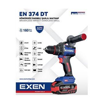 EXEN EN 374 DT 2x4 Ah Akülü Darbeli Matkap