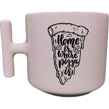 Eylül Design Home Is Where Pizza Is Yazılı Krem Rengi T Saplı Eğlenceli Özel Tasarım Kupa Bardak