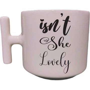Eylül Design Isn't She Lovely Yazılı Krem Rengi T Saplı Eğlenceli Yazılı Özel Tasarım Kupa Bardak