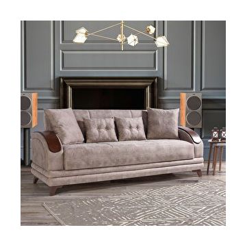 Eymense Asos Çekyatlı Krem Üçlü Kanepe Çekyat