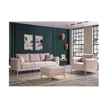 Eymense Gest Krem 3+1+Puf Koltuk Takımı
