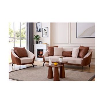 Eymense Leia Modern Nubuk Sırtlı Keten Krem 3+1 Koltuk Takımı