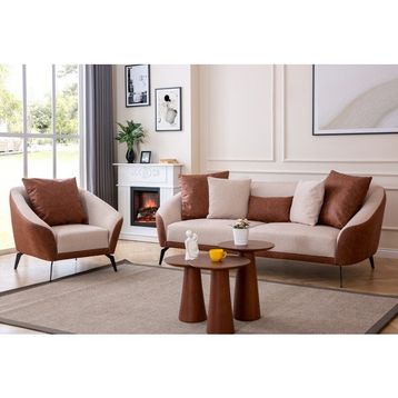 Eymense Leia Modern Nubuk Sırtlı Keten Krem 3+1 Koltuk Takımı