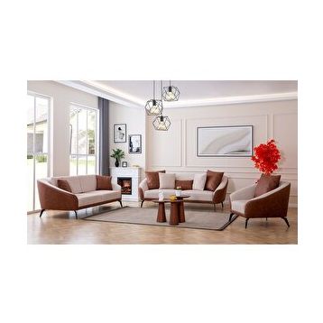 Eymense Leia Modern Nubuk Sırtlı Keten Krem 3+3+1 Koltuk Takımı