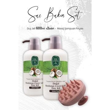 Eyüp Sabri Tuncer 2x600 ml Hindistan Cevizi Duş Jeli ve Pembe Masaj Şampuan Fırçası