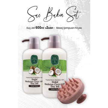 Eyüp Sabri Tuncer 2x600 ml Hindistan Cevizi Duş Jeli ve Pembe Masaj Şampuan Fırçası
