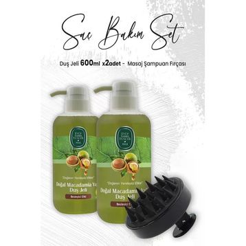 Eyüp Sabri Tuncer 2x600 ml Macadamia Duş Jeli ve Siyah Masaj Şampuan Fırçası