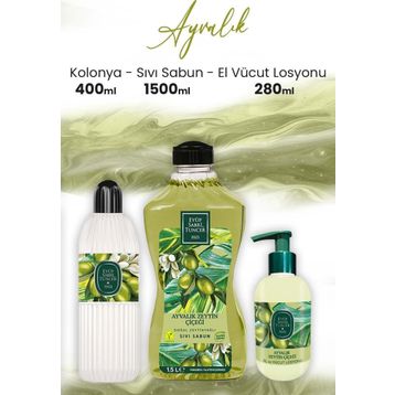 Eyüp Sabri Tuncer Ayvalık Zeytin Vücut Losyonu 280 ml Kolonya 400 ml ve 1500 ml Sıvı Sabun
