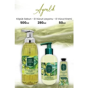 Eyüp Sabri Tuncer Ayvalık Zeytin Vücut Losyonu 280 ml Köpük Sabun 500 ml ve 50 ml Krem