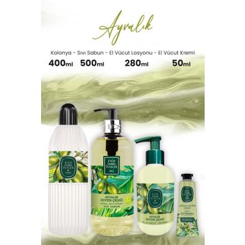 Eyüp Sabri Tuncer Ayvalık Zeytin Vücut Losyonu 280 ml Sıvı Sabun 500 ml Kolonya 400 ml ve 50 ml Krem