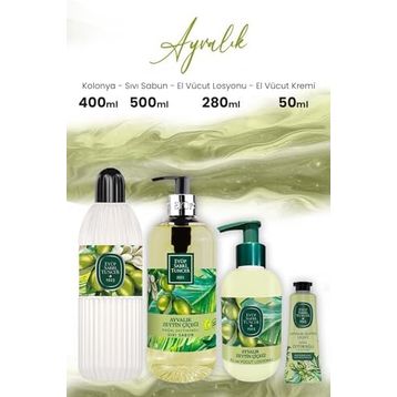 Eyüp Sabri Tuncer Ayvalık Zeytin Vücut Losyonu 280 ml Sıvı Sabun 500 ml Kolonya 400 ml ve 50 ml Krem