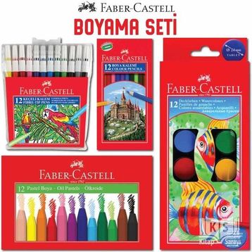 Faber Castell 12 Adet Kuru Boya + Suluboya + Keçeli Kalem + Pastel Boya Seti