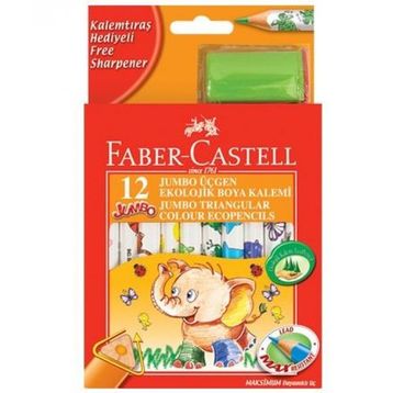 Faber Castell 12 Renk Yarım Boy Jumbo Üçgen Beyaz Gövde Boya Kalemi