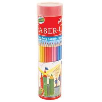 Faber Castell 24 Renk Tam Boy Metal Tüpte Kuru Boya Kalemi + Metal Kalemtıraş Seti
