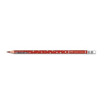 Faber Castell Başlık Yıldız Desenli Silgili Kırmızı Kurşun Kalem
