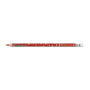 Faber Castell Başlık Yıldız Desenli Silgili Kırmızı Kurşun Kalem