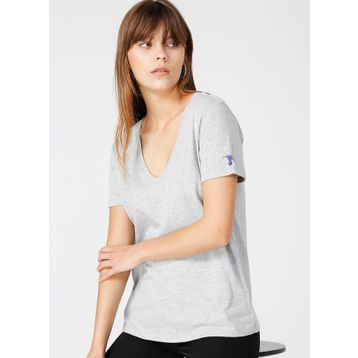 Fabrika Teyo Gri Melanj V Yaka Kadın T-Shirt