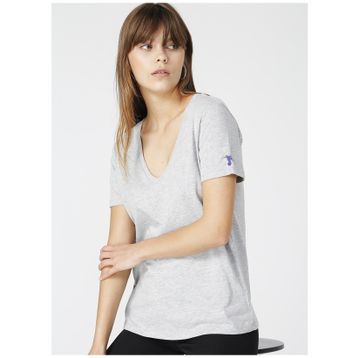 Fabrika Teyo Gri Melanj V Yaka Kadın T-Shirt