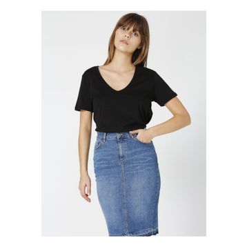 Fabrika TEYO V Yaka Basic Düz Kadın T-Shirt
