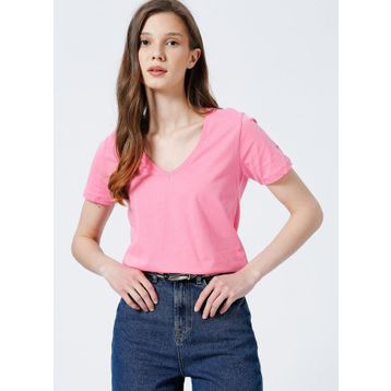 Fabrika TEYO V Yaka Basic Düz Kadın T-Shirt