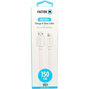 Factor-M FM-2415M 2.4A 1.5 m Micro Beyaz Data Kablo