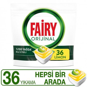 Fairy Orjinal Hepsi Bir Arada Limon Kokulu 36'lı Bulaşık Makinesi Kapsülü