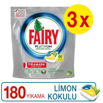 Fairy Platinum 60 Yıkama Bulaşık Makinesi Deterjanı Kapsülü Limon Kokulu, 60 tablet