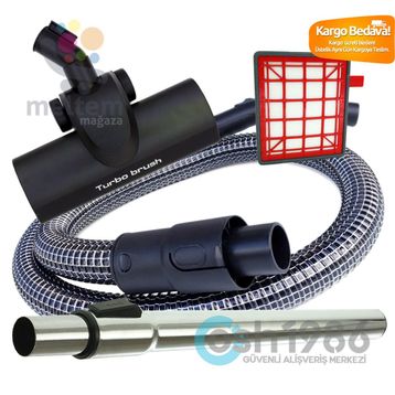 Fakir Veyron Turbo XL Süpürge Çelik Telli Hortumu Turbo Brush Emici Başlık Teleskopik Boru Filtre