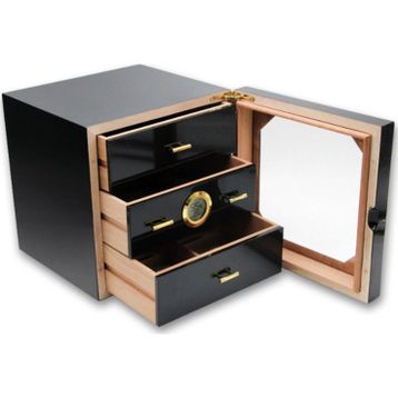 Falconetti RD10 Çekmeceli 3 Katlı Siyah Sedir Humidor Puro Kutusu