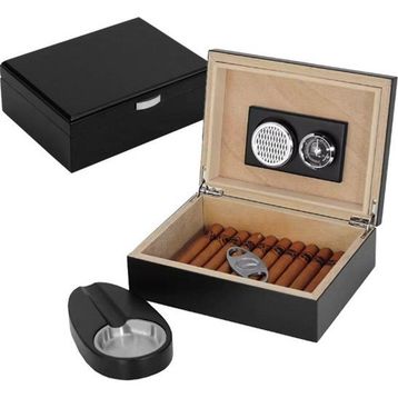 Falconetti RD26 Küçük Mat Siyah Humidor Puro Kutusu Küllük ve Makas Seti