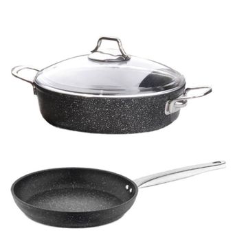 Falez Black Line Granit Döküm 26 cm Kısa Tencere + 26 cm Tava Seti