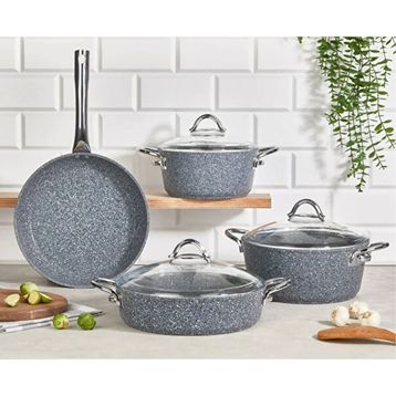 Falez Pedra İndüksiyon Uyumlu Granit Gri 7 Parça Tencere Seti