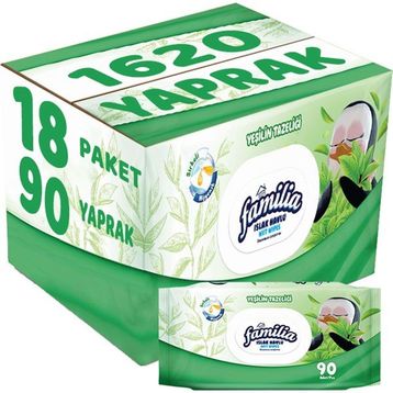 Familia Yeşilin Tazeliği 18x90 Yaprak Plastik Kapaklı Islak Havlu Mendil