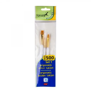 Fanart 500 Seri 3'lü Set 1 Ergonomik Altın Taklon Fırça Seti