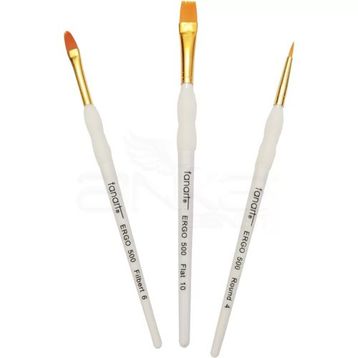 Fanart 500 Seri 3'lü Set 1 Ergonomik Altın Taklon Fırça Seti