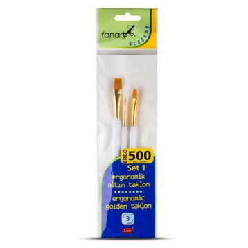 Fanart 500 Seri 3'lü Set 1 Ergonomik Altın Taklon Fırça Seti