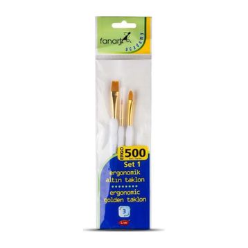 Fanart 500 Seri 3'lü Set 1 Ergonomik Altın Taklon Fırça Seti