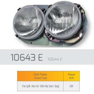 Farba 10644E R12 GTS-TX Çift Çerçeveli Sağ Far