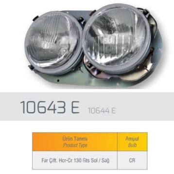 Farba 10644E R12 GTS-TX Çift Çerçeveli Sağ Far