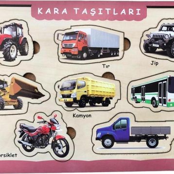 Farbu Oyuncak Kara Taşıtları Ahşap Bultak 8 Parça Arka Yüzü Yazı Tahtalı Yapboz