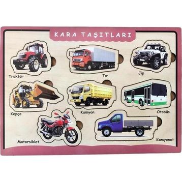 Farbu Oyuncak Kara Taşıtları Ahşap Bultak 8 Parça Arka Yüzü Yazı Tahtalı Yapboz