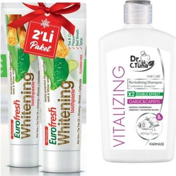 Farmasi Dr. C. Tuna 500 ml Vitalizing Sarımsaklı Şampuan + 2 Adet Euro Fresh Misvaklı Beyazlatıcı Diş Macunu Seti