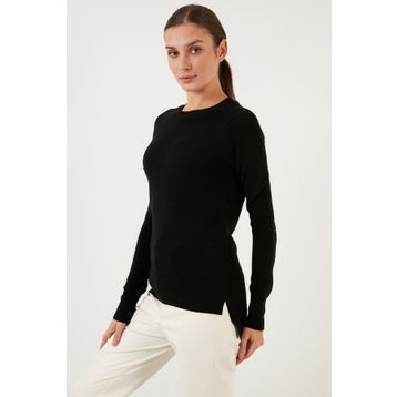 Fashion Friends 22k0252k1 Siyah Bisiklet Yaka Düz Kadın Kazak