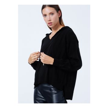 Fashion Friends 22k0267k1 Kapüşon Yaka Düz Siyah Kadın Kazak