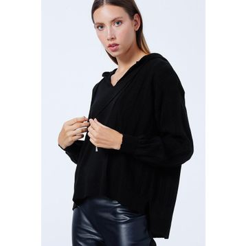 Fashion Friends 22k0267k1 Kapüşon Yaka Düz Siyah Kadın Kazak