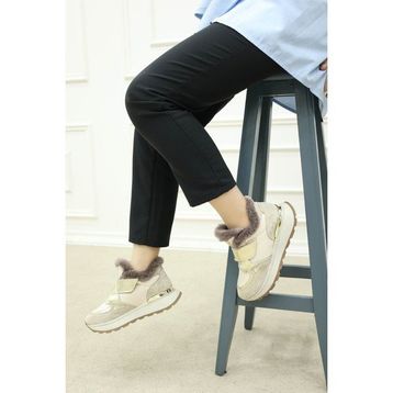 Fast Step 757KZA24056 Bej Altın Hakiki Deri Kürklü Kadın Casual Ayakkabı