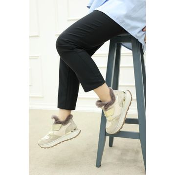 Fast Step 757KZA24056 Bej Altın Hakiki Deri Kürklü Kadın Casual Ayakkabı
