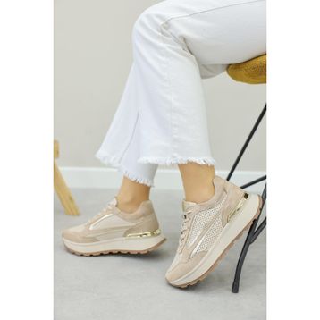 Fast Step 757ZA24049 Bej Altın Hakiki Deri Kadın Casual Ayakkabı