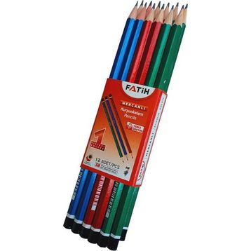 Fatih Köşeli Mercanlı 12'li Pastel Renkler Mavi Gövde Kurşun Kalem